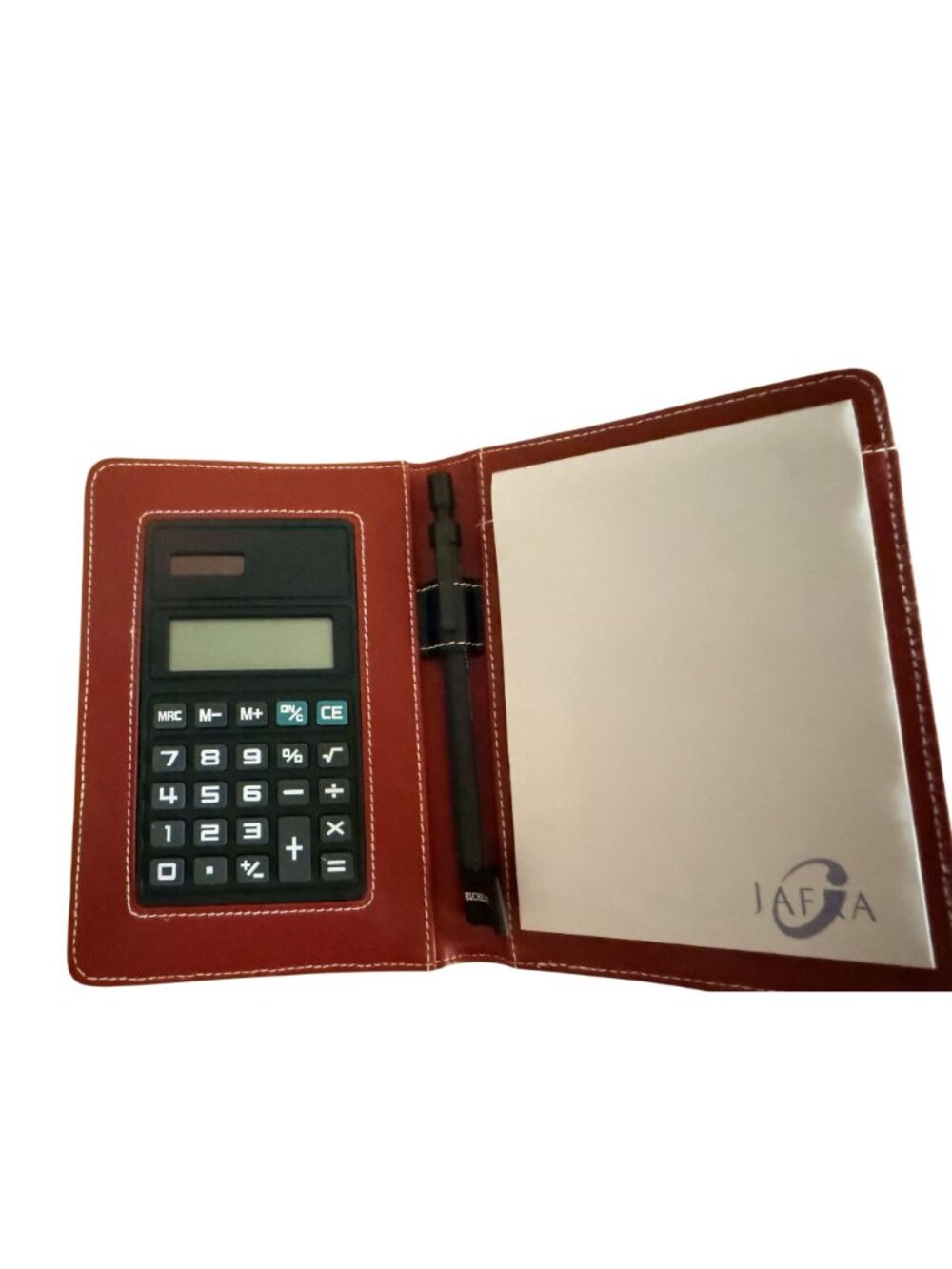 Jafra Red Leatherette Notebook With Built-In Calculator Pencil & Notepad READ - Picture 2 of 8